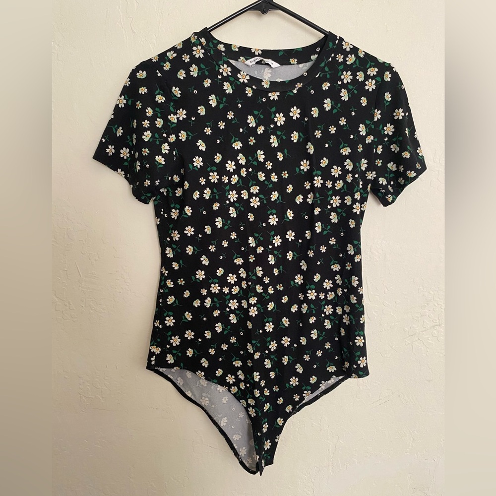 Mango Black Floral Bodysuit size medium